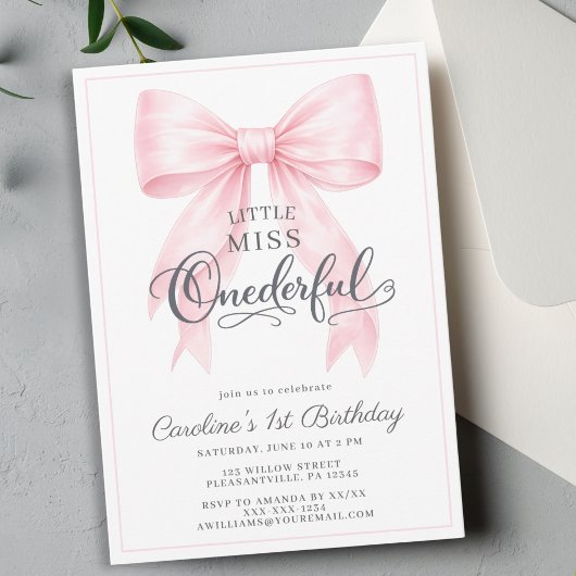 🎀 Roze Strik 1e Verjaardagsuitnodiging Kaart