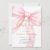 🎀 Roze Strik 1e Verjaardagsuitnodiging Kaart (Voorkant)