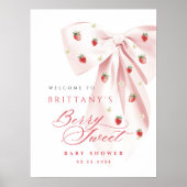 Roze Strik Aardbei Baby Shower Poster (Voorkant)