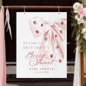 Roze Strik Aardbei Baby Shower Poster