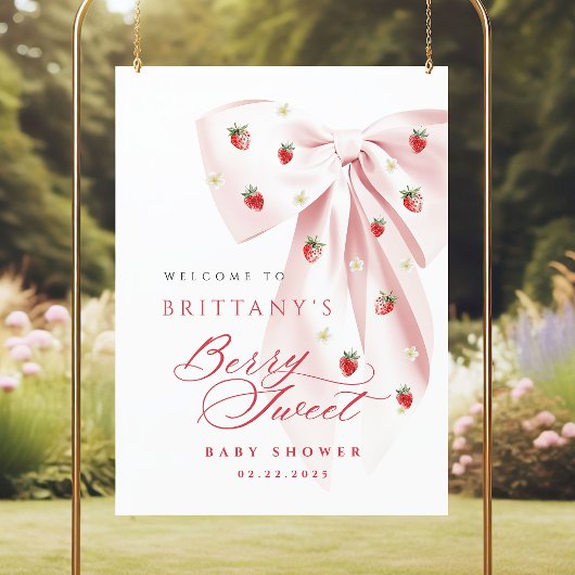 Roze Strik Aardbei Baby Shower Poster