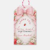 Roze strik aardbei babyshower dank je cadeaulabel (Voorkant)