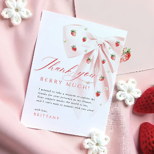 Roze Strik Aardbeien Baby Shower Dankkaart Bedankkaart