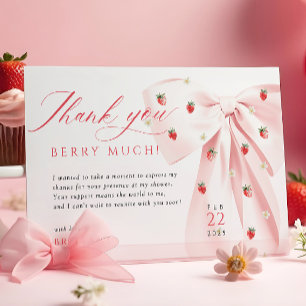 Roze Strik Aardbeien Baby Shower Dankkaart Bedankkaart