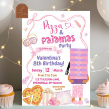 Roze Strik Afro Meisje Pizza en Pyjama Verjaardag
