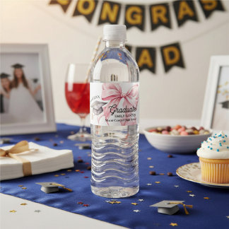 Roze Strik Afstudeerhoed Afgestudeerde Waterfles Etiket