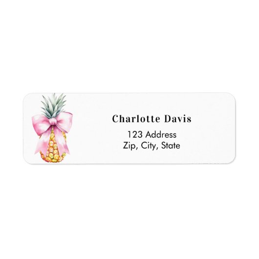 Roze strik ananas retouradres  etiket (Voorkant)