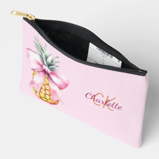 Roze strik ananas tropisch monogram etui (Open)