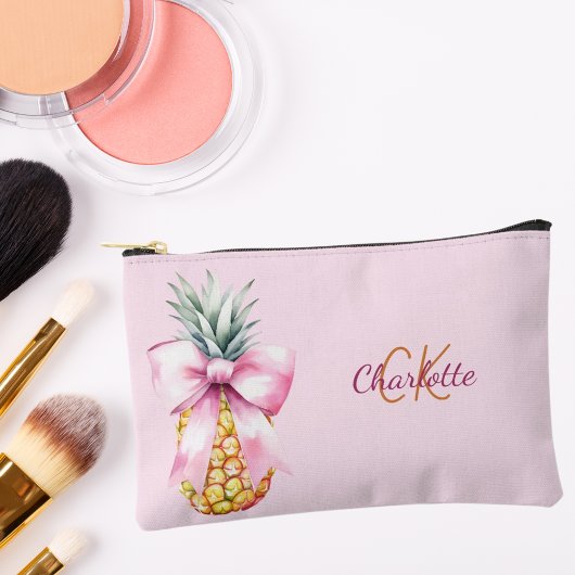 Roze strik ananas tropisch monogram etui