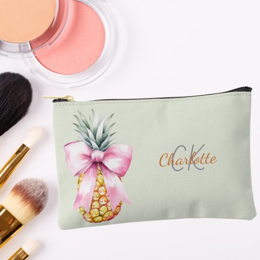 Roze strik ananas tropisch monogram salie groen etui