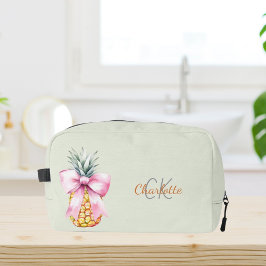 Roze strik ananas tropisch monogram salie groen toilettasje