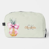 Roze strik ananas tropisch monogram saliegroen toilettasje (Voorkant)