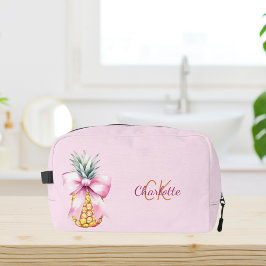 Roze strik ananas tropisch monogram toilettasje