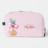 Roze strik ananas tropisch monogram toilettasje (Voorkant)