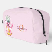 Roze strik ananas tropisch monogram toilettasje (Rechterhoek)