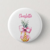 Roze strik ananas tropische naamkaart ronde button 5,7 cm (Voorkant)