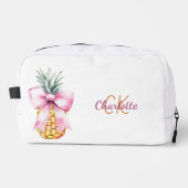 Roze strik ananas tropische zomer monogram toilettasje (Voorkant)