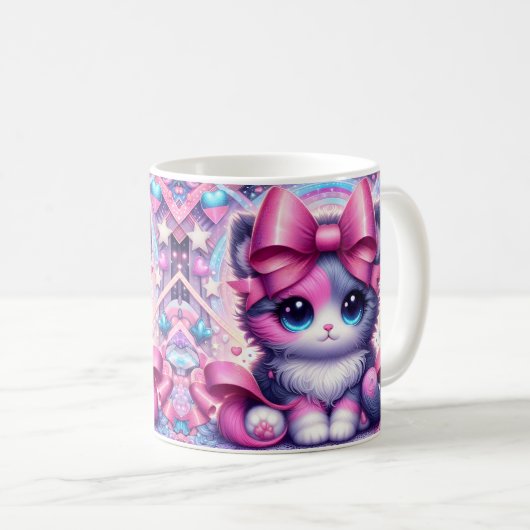 Roze Strik Anime Kitten Koffiemok (Voorkant rechts)