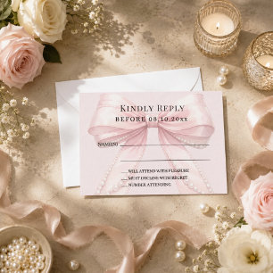 Roze strik antwoord RSVP Notitiekaartje