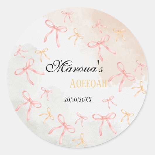 Roze Strik Aqiqah Persoonlijke Sticker (Voorkant)