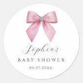 Roze Strik Baby Borrel Ronde Sticker (Voorkant)