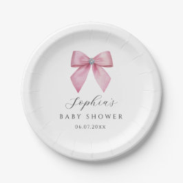 Roze Strik Baby Borrel Roze Papieren Borden Bordje