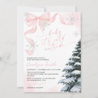 Roze Strik Baby Het Is Koud Buiten Baby Shower Kaart