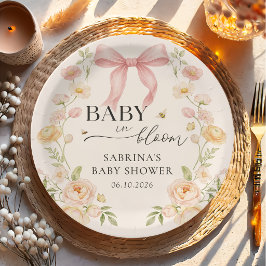 Roze Strik Baby in Bloom Baby Shower Papieren Bord