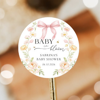 Roze Strik Baby In Bloom Baby Shower Sticker