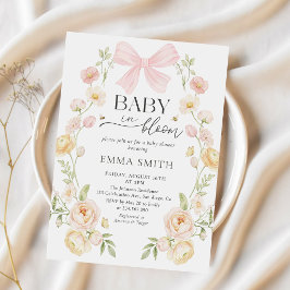 Roze Strik Baby in Bloom Baby Shower Uitnodiging