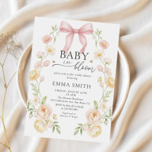 Roze Strik Baby in Bloom Baby Shower Uitnodiging