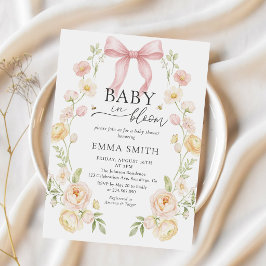 Roze Strik Baby in Bloom Baby Shower Uitnodiging