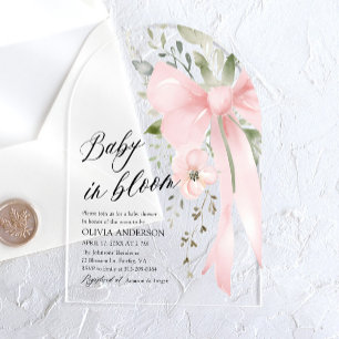 Roze Strik Baby in Bloom Bloem Meisje Baby Shower Acryl Uitnodigingen
