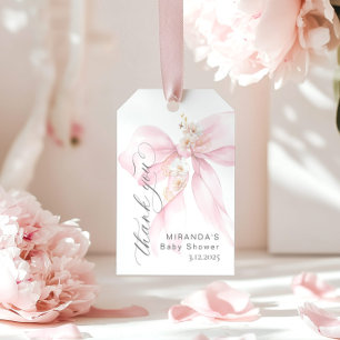 Roze strik Baby in Bloom bloemige dankjewel Cadeaulabel