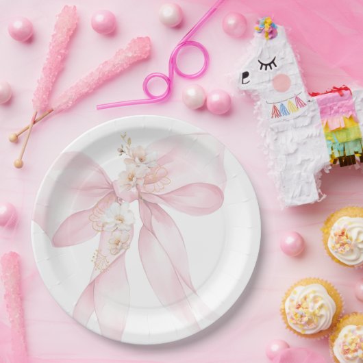 Roze strik Baby in Bloom Sakura Baby shower Papieren Bordje (Feest)