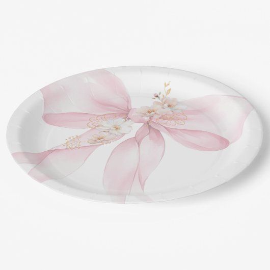 Roze strik Baby in Bloom Sakura Baby shower Papieren Bordje (Gekanteld)