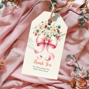 Roze Strik Baby in Bloom Wildflower Bedankt  Cadeaulabel