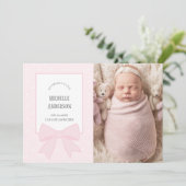 Roze Strik Baby Meisje 2 Foto Geboorteaankondiging Aankondiging (Staand voorkant)