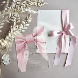 Roze Strik Baby Meisje Acryl Uitnodigingen