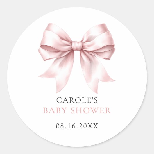 Roze Strik Baby Meisje Baby Shower Ronde Sticker (Voorkant)