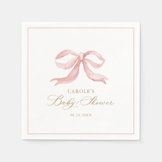 Roze Strik Baby Meisje Baby Shower Servet (Voorkant)