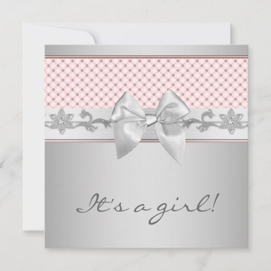 Roze strik baby meisje douche kaart (Voorkant)