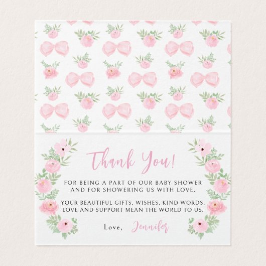 Roze strik baby meisje douche opvouwbaar dank u ka kaart (Binnenkant ongevouwen)
