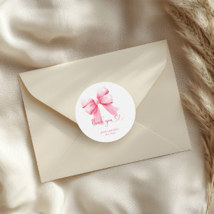 Roze strik baby meisje douche ronde sticker