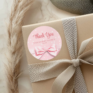 Roze Strik Baby Meisje met Stippen Ronde Sticker