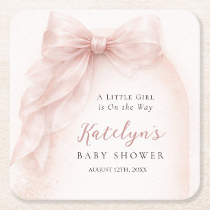 Roze Strik Baby Meisje Shower Blush Waterverf Kartonnen Onderzetters