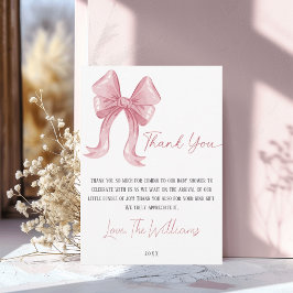 Roze Strik Baby Shower Bedankkaart