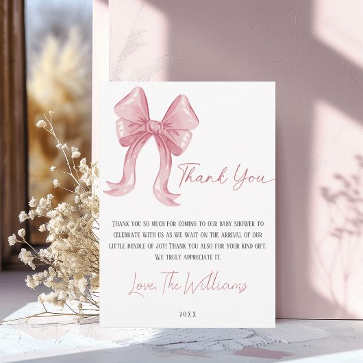 Roze Strik Baby Shower Bedankkaart