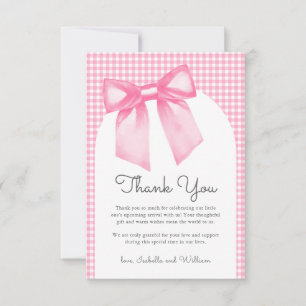 Roze Strik Baby Shower Bedankkaart Meisje