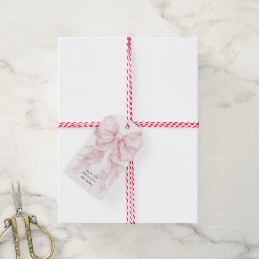 Roze Strik Baby Shower Bedankt Cadeaulabel (Met Touw)